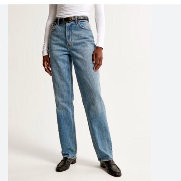Abercrombie & Fitch Denim 90's ultra high rise Straight blue Jeans curve 30 10 - Picture 1 of 8
